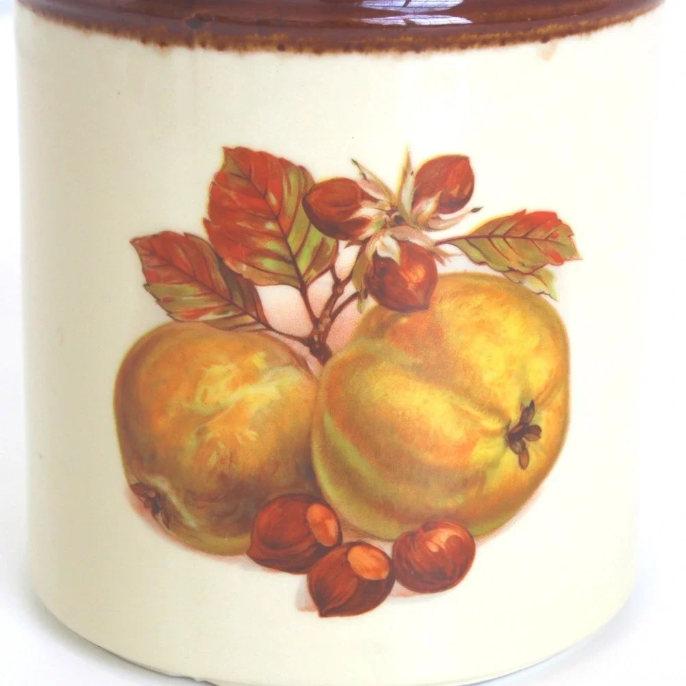 McCoy 253 Harvest Fruit Ceramic Canister with Lid Brown Cream Vintage USA